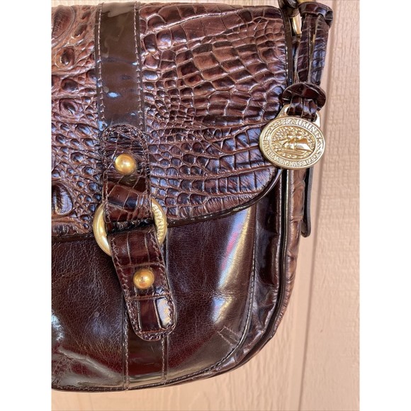 Brahmin Brown Croc Textured Leather Soulder Bag Purse - Picture 3 of 12